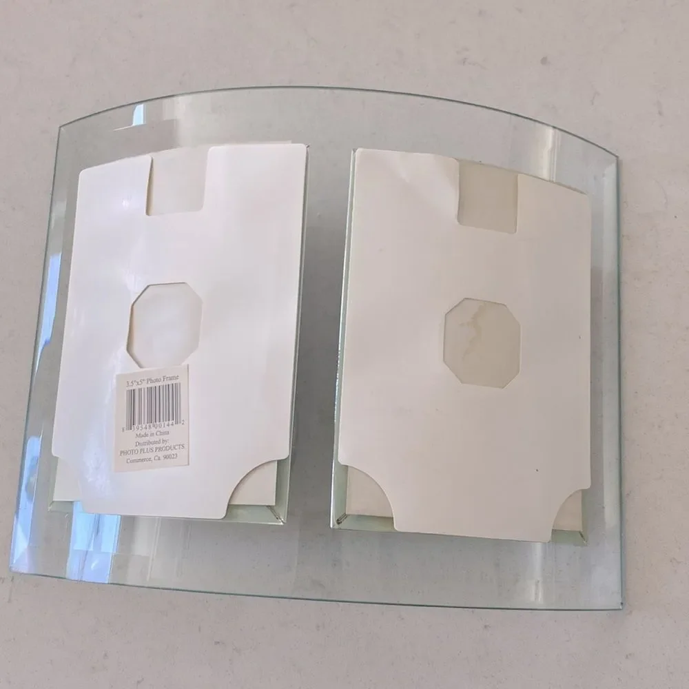 Photo Plus Products Curved Glass Double Picture Frame Silver Beveled 3.5x5 Clear